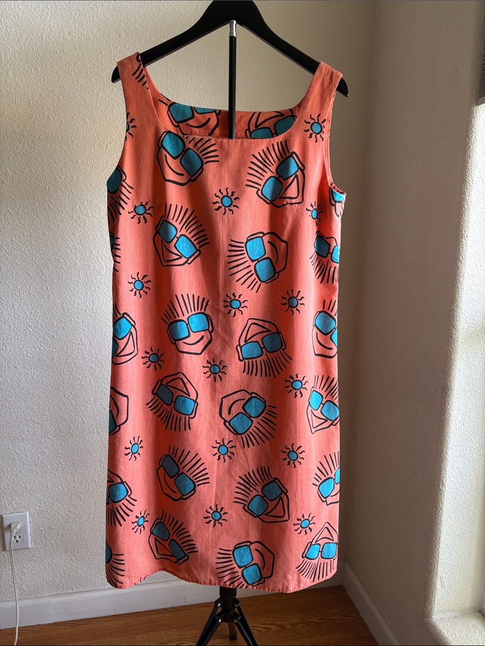 Handmade Orange Shift Dress with Turquoise Sunglass Print
